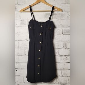 Love Lucy Black Button Front Mini Dress Adjustable Strap Small